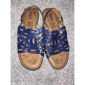BORN Sandals Blue Leather Soles Open Toe Strappy Shoes Women's Size 10